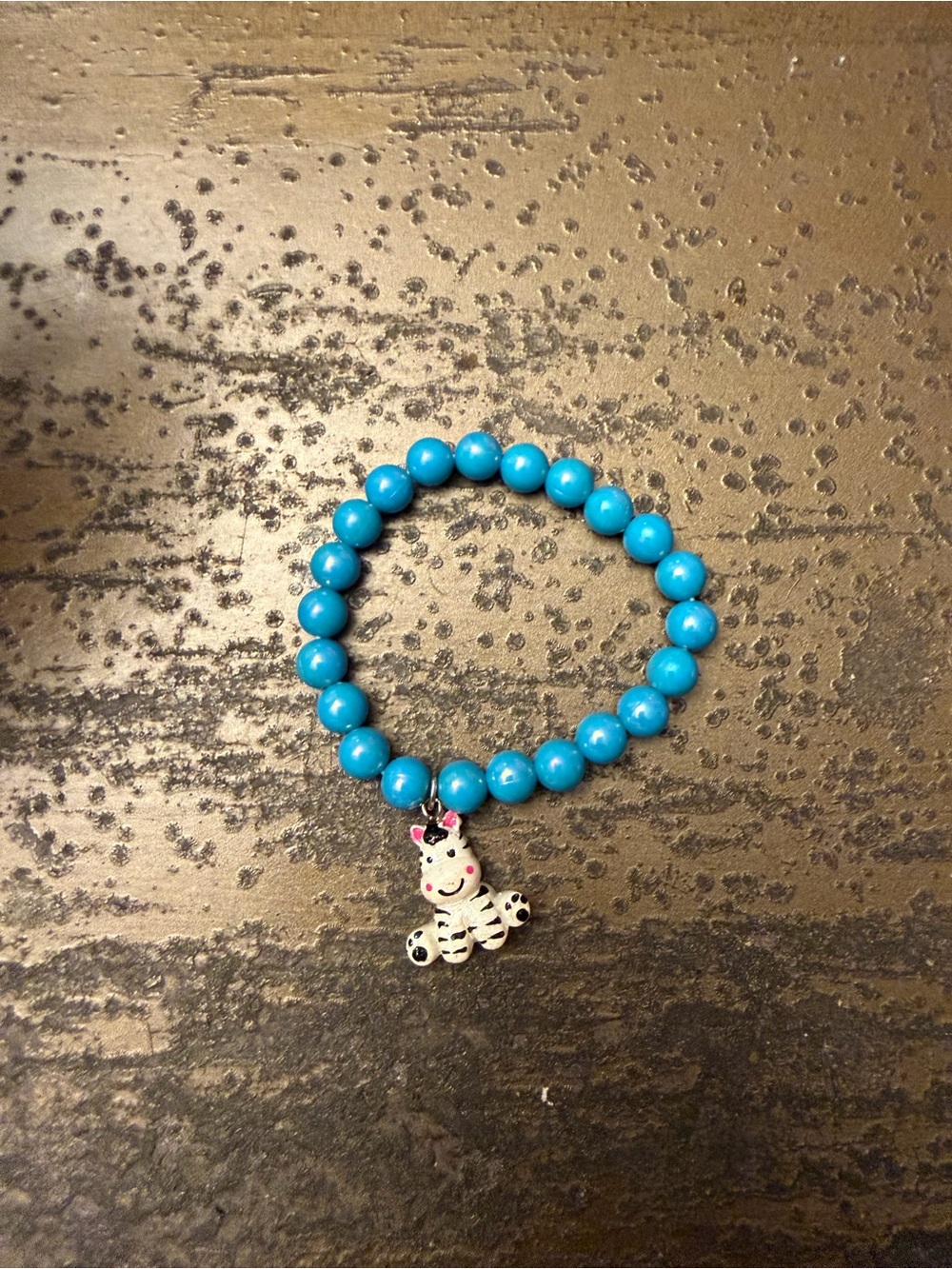 Kids Blue Beaded Bracelet with Cute Zebra Charm